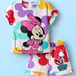 Babyhug Disney Single Jersey Knit Half Sleeves T-Shirt & Shorts Set With Minnie Mouse Graphics - White-image-10