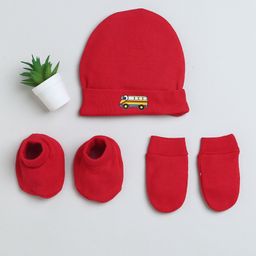BUMZEE Interlock Knit Cap Mittens & Booties Set with Vehicle Print Red - Diameter 11.5 cm-image-66