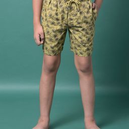 CRIMSOUNE CLUB Cotton Woven Leaves Printed Shorts - Olive Green-image-61