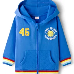 Babyhug Cotton Knit Full Sleeves Hooded Sweatjacket With Text Print - Blue-picture-29
