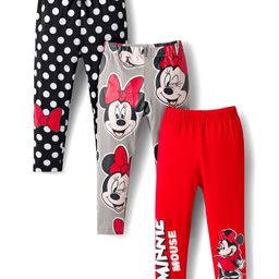 Babyhug Disney Cotton Knit Full Length Leggings With Minnie Mouse Graphics Pack Of 3 - Red Black & Grey-picture-42