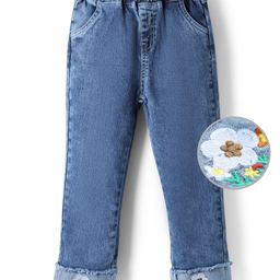 Mark & Mia Cotton Lycra Full Length Washed Denim Jeans With Floral Embroidery - Blue-picture-0