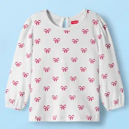 Babyhug 100% Cotton Knit Full Sleeves T-Shirts With Bow Print - White-picture-29