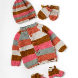 The Original Knit Knit Full Sleeves Rugby Striped Sweater With Coordinating Cap Mittens & Socks Set - Multi Colour-picture-10