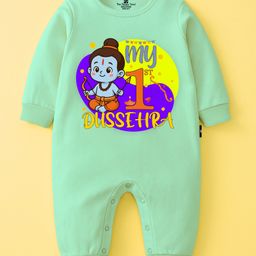 The Peppy Tend 100% Cotton Knit Dussehra Theme Full Sleeves My 1st Dussehra Text Printed Romper - Sea Green-picture-37