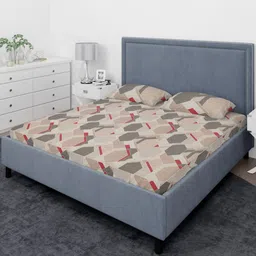 THE CONVERSION Beige Printed Pure Cotton 210 TC Queen Bedsheet Set 2.28 m x 2.54 cm-image-61