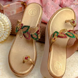 NR By Nidhi Rathi Women Embellished PU Ethnic Platform Sandals-image-11