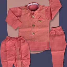 Qutie Ninja Boys Pink & Peach Kurta With Pyjama & Wait Coat With Dhoti Set-51
