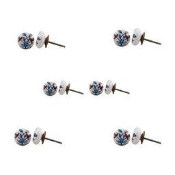 Indianshelf 6-Pcs White & Blue Printed Ceramic Knobs-32