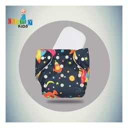 Chinmay Kids  Freesize Reusable Washable Adjustable Snap Buttons Cloth Diaper For Babies With Wet Free Insert Pads Leak Proof & Dry Feel-  Dark Blue Space image 2