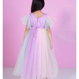 Ministitch Net Woven Half Flutter Sleeves Pearls & Sequins Embellished Gown - Multi Colour image 3