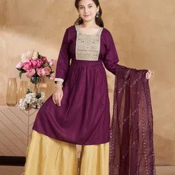 Aarika Girl Yoke Design Kurti & Palazzos With Dupatta-image-0