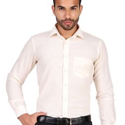 DESIGN UP Men Comfort Cutaway Collar Solid Cotton Linen Slim Fit Formal Shirt-image-99