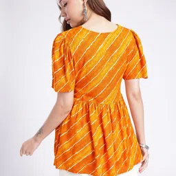 Anouk Rustic V-Neck Leheriya Printed A-Line Kurti image 3