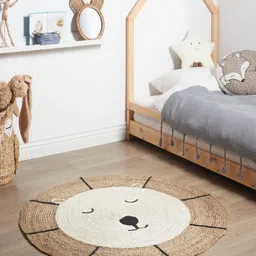 THEGASBH White Geometric Braided Contemporary Round Jute Carpet-image-98