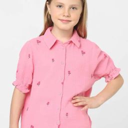 KIDS ONLY Aurora Pink Cotton Embroidered Shirt-image-83