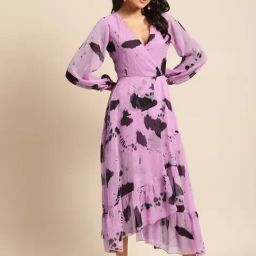 DODO & MOA Purple Printed Wrap Dress-image-95