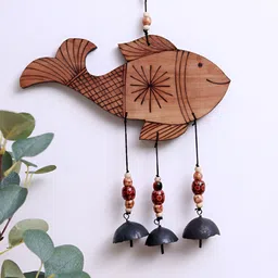 Unravel India Brown & Black Fish Motif Windchime With Embedded Bells-image-93