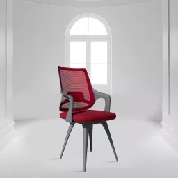 Rose Mono 56D x 56W x 97H cm Mesh Mid-Back Ergonomic Visitor Chair with Nylon Legs, Grey & Red-image-96