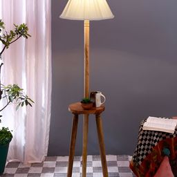 Devansh Brown & White Wooden Floor Lamp-image-52