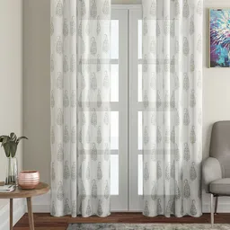 Soumya Green & White Single Sheer Long Door Curtain-image-98