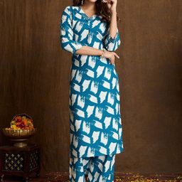 Women Basket Abstract Printed Pure Cotton V-Neck Straight Kurta With Trousers-29