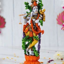 eCraftIndia Multicolor Resin Standing Lord Krishna Idol Playing Flute-39