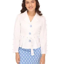 Cutecumber Kids White & Blue Solid Full Sleeves Shirt with Skirt-14