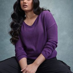The Roadster Life Co. Plus Size V-Neck Acrylic Pullover-26