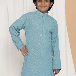 Aj DEZInES Boys Floral Embroidered Band Collar Sequins Straight Kurta-image-97