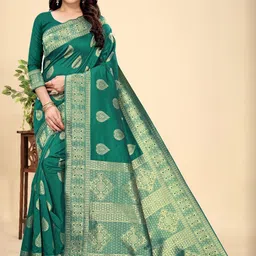 MORDEN MUSE Woven Design Zari Silk Blend Banarasi Saree-picture-33