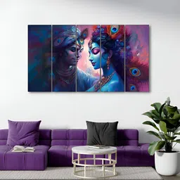 The Castle Decor Blue & Purple 5 Piece Wood Religious Wall Paintings-image-84
