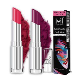 MI FASHION Set Of 2 Creamy Matte Lipstick- 3.5g Each Magenta Rush 5- Palatinate Purple 12-10