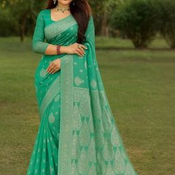 Moda Rapido Women Woven Banarasi Pure Cotton Saree-picture-29