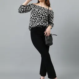 Stylecast X Kotty Women Floral Print Off-Shoulder Bell Sleeve Cotton Crepe Bardot Top-image-14