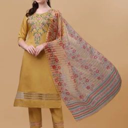 BERRYLICIOUS Yellow Embroidered Kurta With Pants & Dupatta-image-3