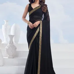 HERE&NOW Woven Design Border Pure Georgette Saree-picture-57