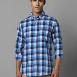 Louis Philippe Sport Blue Cotton Slim Fit Checks Shirt-picture-13