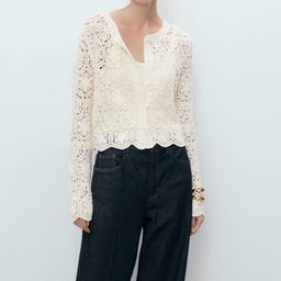 MANGO Women Round Neck Open Knit Crochet Cardigan-image-76