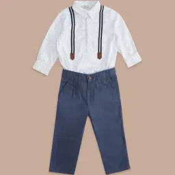 Pantaloons Baby White & Navy Cotton Printed Full Sleeves Dungaree Set-image-34