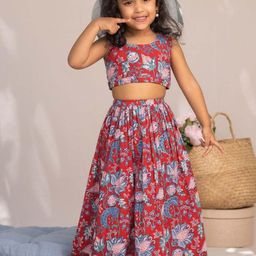 Tejam Girls Printed Kalamkari Ready to Wear Lehenga Choli-image-11