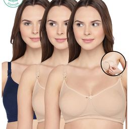 Inner Sense Pack Of 3 Organic Cotton Antimicrobial Solid Colour Nursing Bra - Beige & Black-image-37