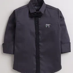 Polka Tots Full Sleeve Party Wear Reverse Collar Placket With Bow T-Shirt - Grey-picture-23