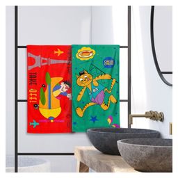 Sassoon 100% Cotton 300 GSM Kids Cartoon Super Soft Printed Hand Towel for Bathroom Pack  of 2- Red Green-picture-25