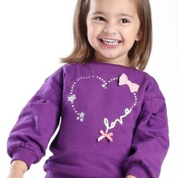 Babyoye 100% Cotton Brushed Fleece Eco Conscious Solid Full Sleeves Sweatshirt with Bow Applique - Purple-image-129