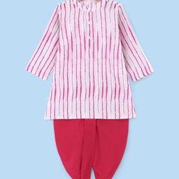 Babyhug 100% Cotton Full Sleeves Bandhani Printed Kurta Dhoti Set - White & Pink-picture-20
