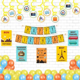 Untumble Travel Theme Birthday Decoration Swirls Kit for Kids Pack of 56- Multicolor-image-67