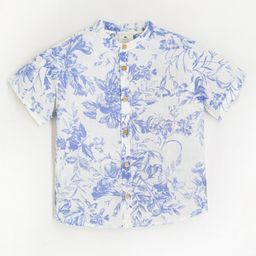 Cherry Crumble By Nitt Hyman Half Sleeves Comfortable Easy Fit Tropical Floral Printed Shirt - Blue & White-picture-38