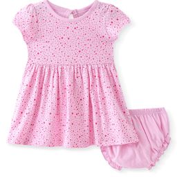 Babyhug Single Jersey Cap Sleeves Frock with Bloomer Dots Print - Pink-image-89