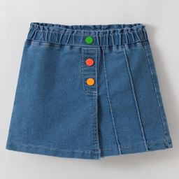 Kookie Kids Denim Solid Skort with Button Applique - Blue-image-32